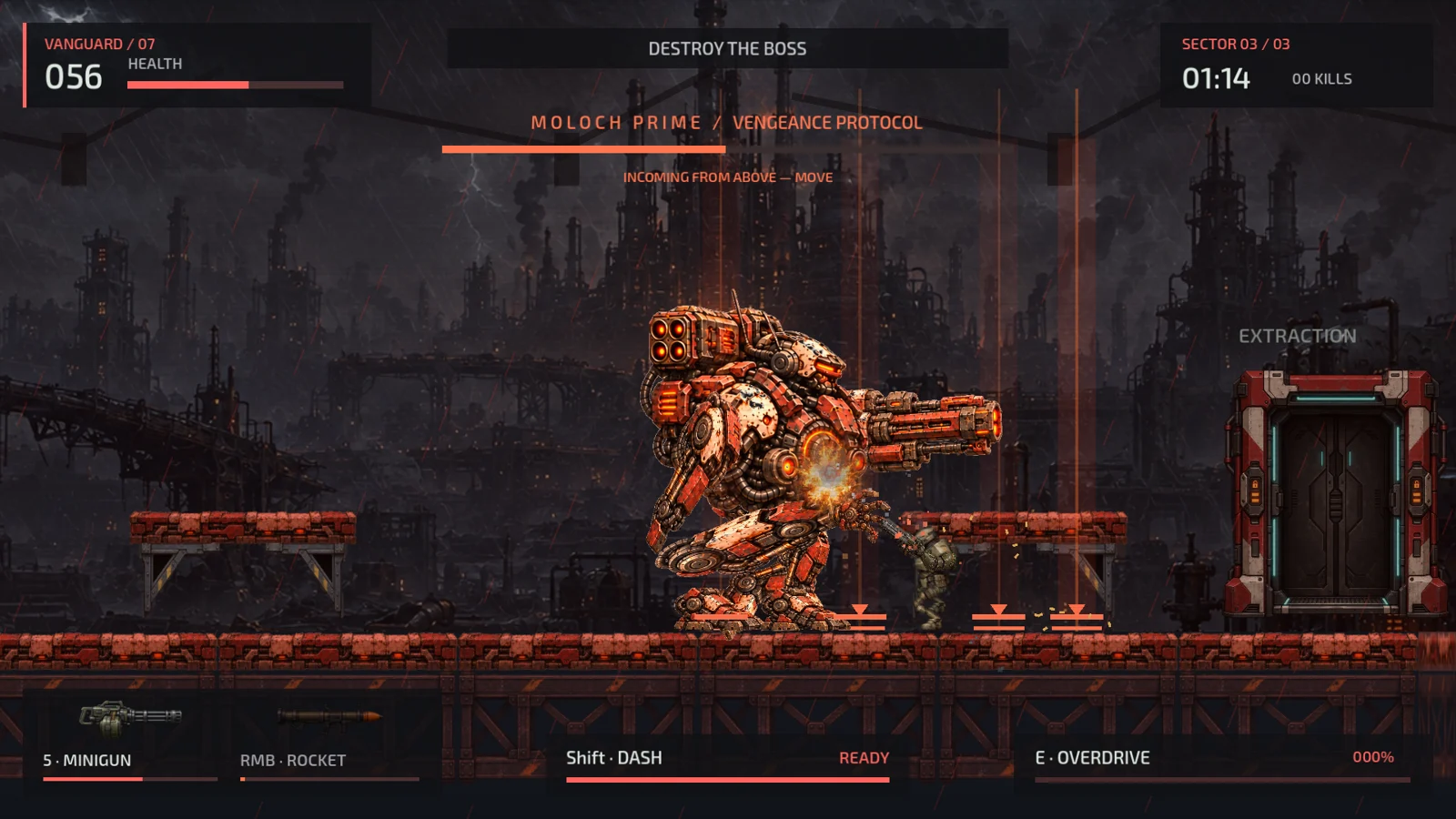 Vanguard faces the enormous Moloch Prime boss
